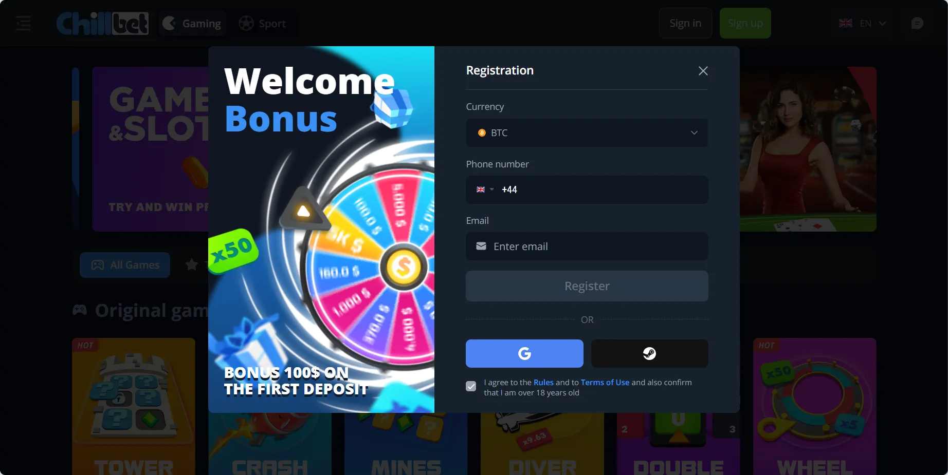 chillbet welcome bonus