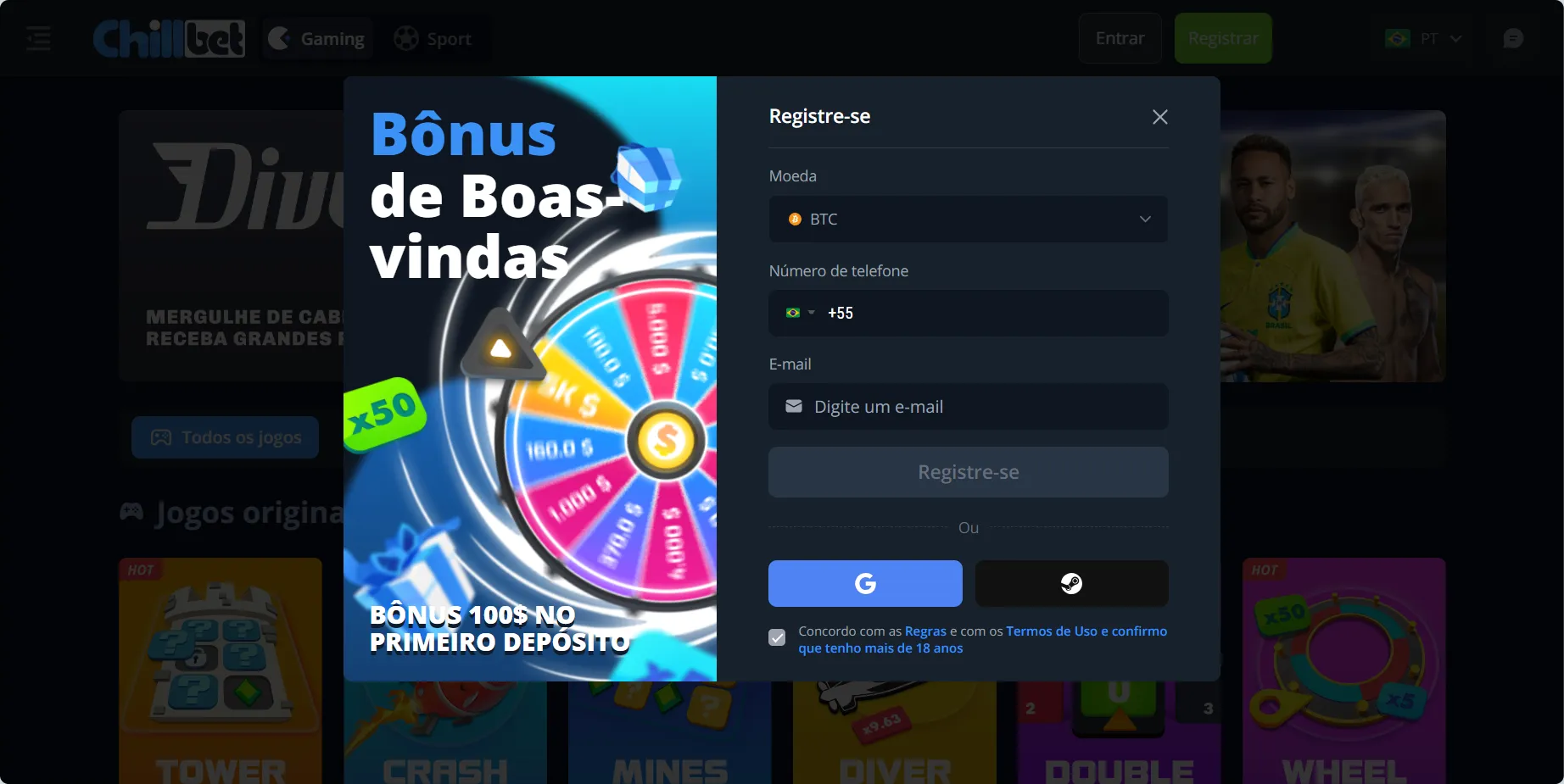 chillbet bônus de boas vindas